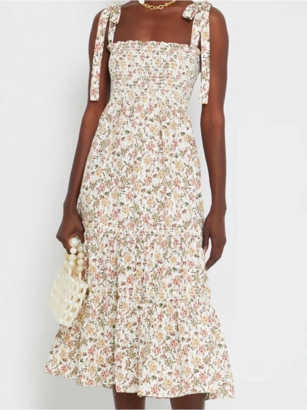O.P.T. Cara Dress. Smocked Floral Tie-Strap Midi Dress. N.W.T.